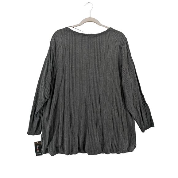 Style & Co Blouse 2X Gray Lace Trim Hi Low Plus Long Sleeves Side Slit Crochet - Picture 3 of 11